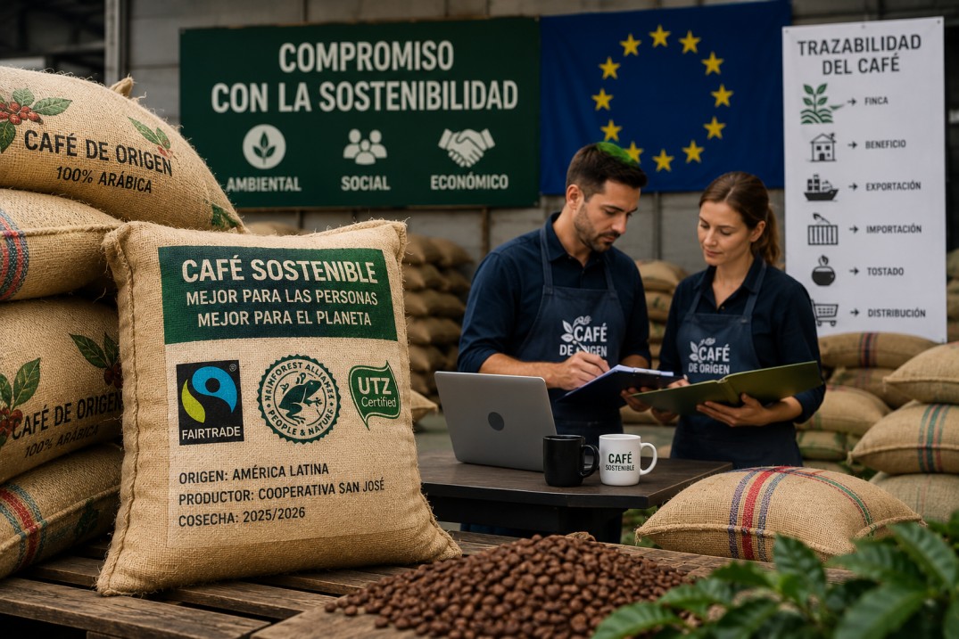 Café certificado sostenible en mercado europeo